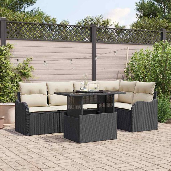 vidaXL Conjunto de sof&aacute; de jard&iacute;n 6 pcs Negro Rattan de Poli&eacute;ster