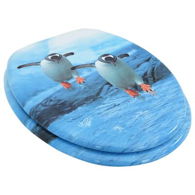 vidaXL Asiento de inodoro con tapa MDF diseño de pingüinos