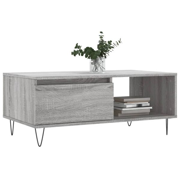 vidaXL Mesa de centro madera contrachapada gris Sonoma 90x50x36,5 cm