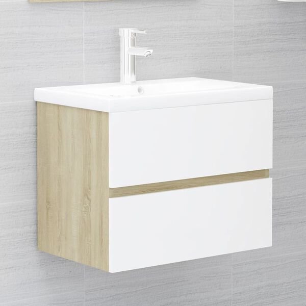vidaXL Mueble con lavabo madera de ingenier&iacute;a blanco y roble Sonoma