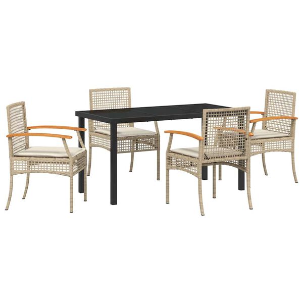 vidaXL Conjunto de Comedor de Jard&iacute;n 5 pcs Beige rat&aacute;n sint&eacute;tico