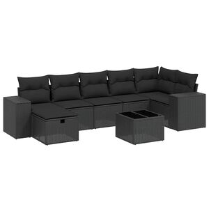 vidaXL Set de sof&aacute;s de jard&iacute;n 8 piezas y cojines rat&aacute;n sint&eacute;tico negro