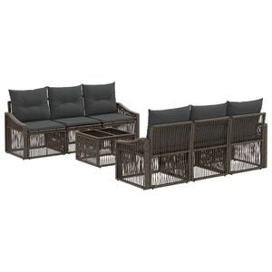 vidaXL Conjunto de sof&aacute;s de jard&iacute;n 7 uds. Gris rat&aacute;n sint&eacute;tico