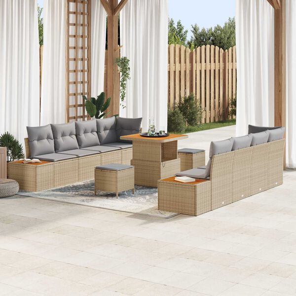vidaXL Conjunto de sofá de jardín con cojín 11 pcs Beige Poliratán