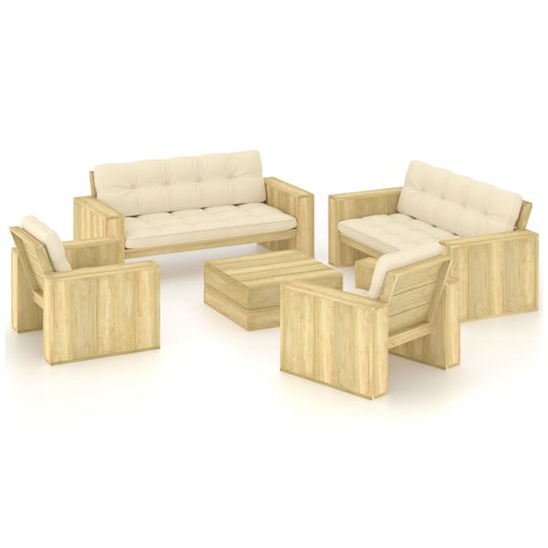 vidaXL Set muebles de jard&iacute;n y cojines 5 pzas madera pino impregnada