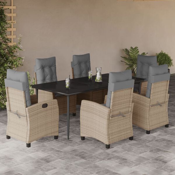vidaXL Set comedor de jard&iacute;n 7 pzas con cojines rat&aacute;n sint&eacute;tico beige