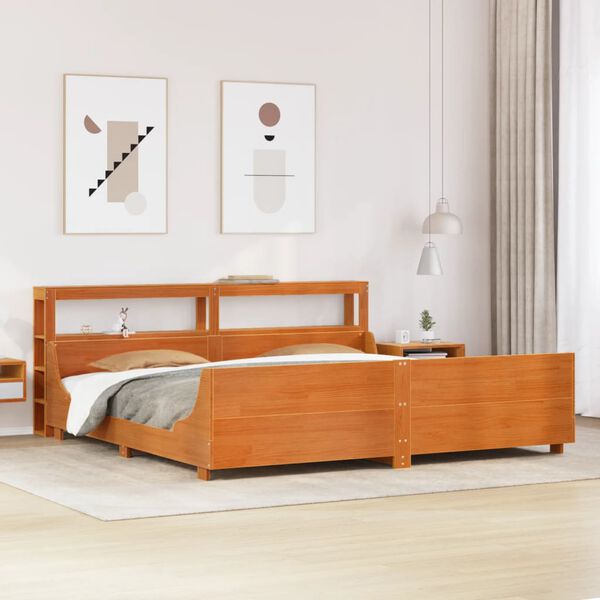 vidaXL Cama sin colch&oacute;n madera maciza de pino marr&oacute;n cera 200x200 cm