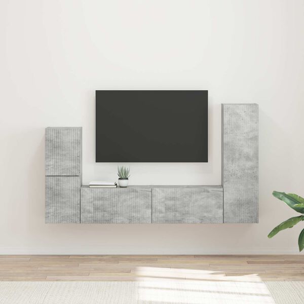 vidaXL Conjunto de mueble de TV 4 pcs Gris Concreto