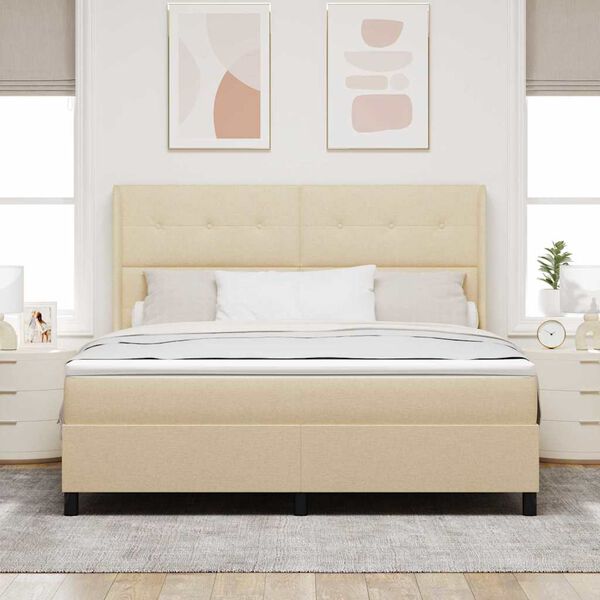 vidaXL Cama tipo Box Spring con colch&oacute;n Crema 180 x 200 cm tela