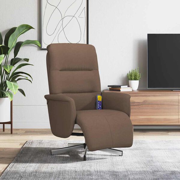 vidaXL Sill&oacute;n reclinable de masaje con reposapi&eacute;s tela marr&oacute;n