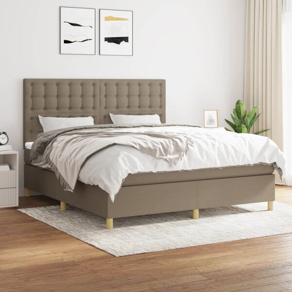 vidaXL Cama box spring con colch&oacute;n tela gris taupe 180x200 cm