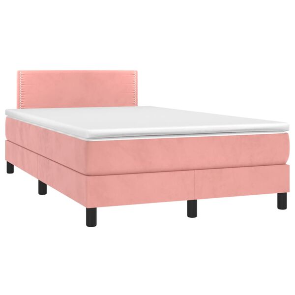vidaXL Cama box spring colch&oacute;n y LED terciopelo rosa 120x200 cm