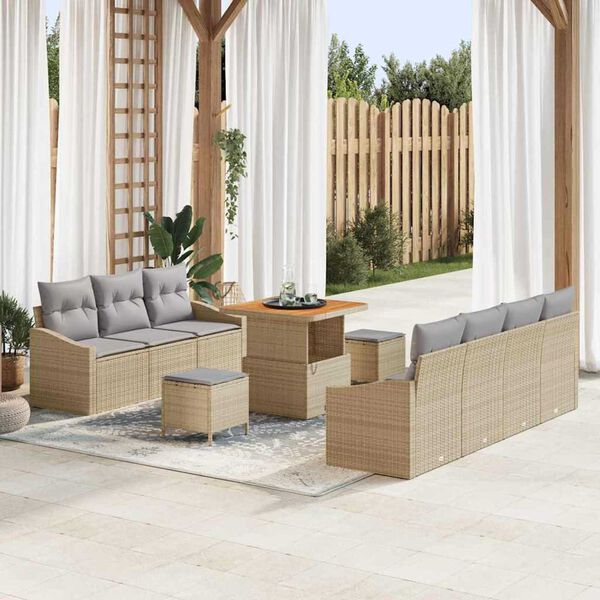 vidaXL Conjunto de sof&aacute; de jard&iacute;n con coj&iacute;n 10 pcs Beige y Gris Claro