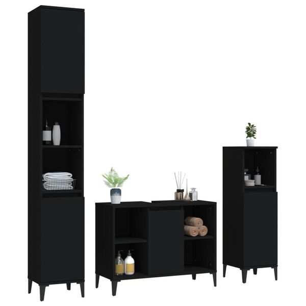 vidaXL Juego de muebles de baño 3 pzas madera contrachapada negro