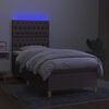 vidaXL Cama box spring colch&oacute;n y luces LED tela gris taupe 90x190 cm