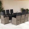 vidaXL Set comedor jard&iacute;n 9 pzas y cojines rat&aacute;n sint&eacute;tico gris