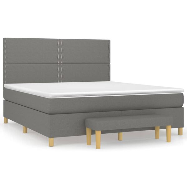 vidaXL Cama box spring con colch&oacute;n tela gris oscuro 180x200 cm