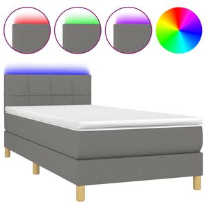 vidaXL Cama box spring con colch&oacute;n y LED tela gris oscuro 80x200 cm