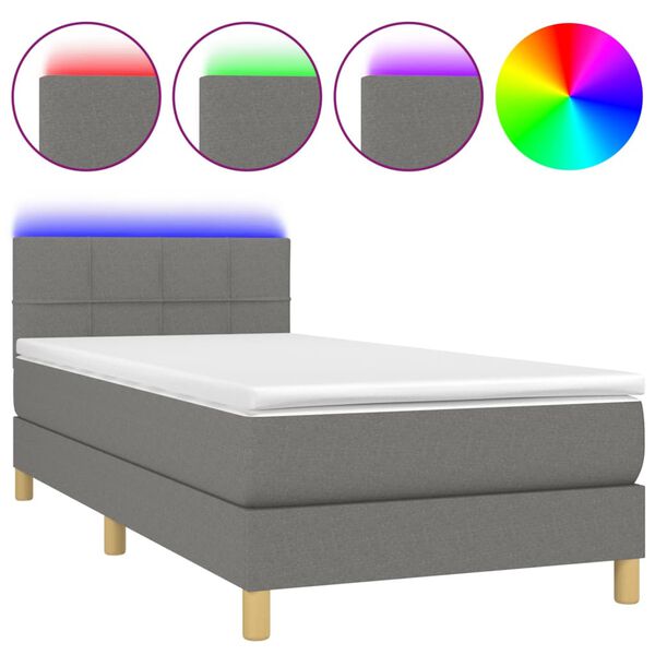 vidaXL Cama box spring con colch&oacute;n y LED tela gris oscuro 80x200 cm