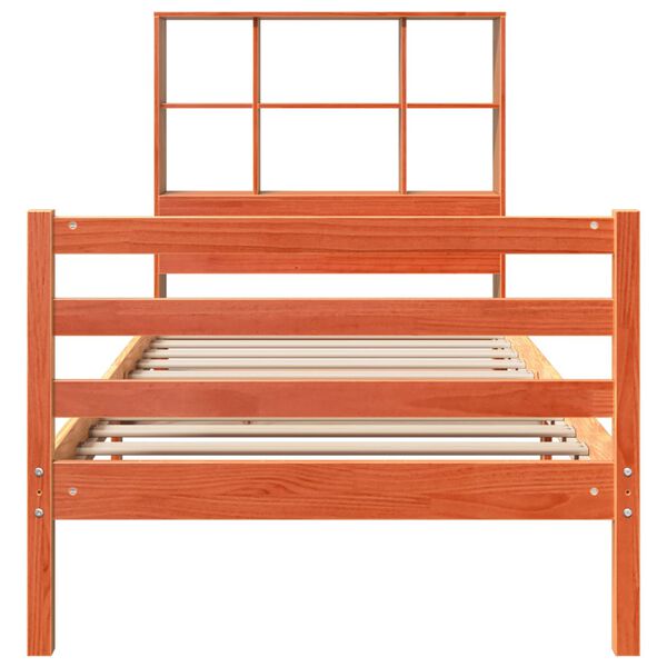vidaXL Cama con estantería sin colchón madera maciza marrón 75x190 cm