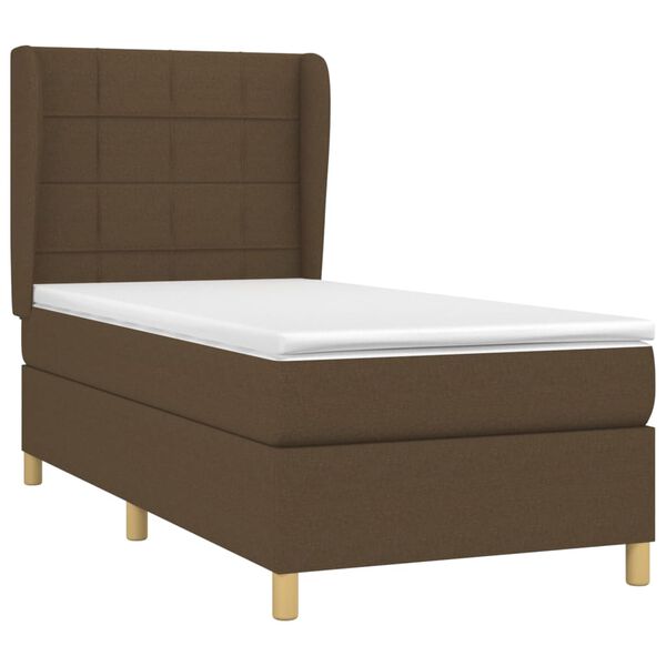 vidaXL Cama box spring con colch&oacute;n tela marr&oacute;n oscuro 90x190 cm
