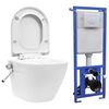 vidaXL Inodoro WC de pared sin bordes cisterna oculta cer&aacute;mica blanco