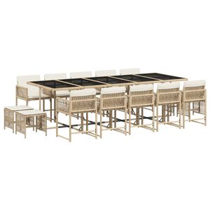 vidaXL Set comedor de jard&iacute;n con cojines 15 pzas rat&aacute;n sint&eacute;tico beige