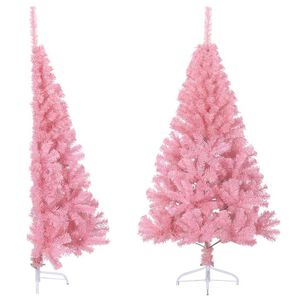 vidaXL Medio &aacute;rbol de Navidad artificial con soporte PVC rosa 120 cm