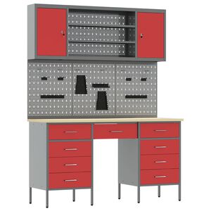 vidaXL Armario de trabajo con caj&oacute;n 7 uds. Rojo y Gris
