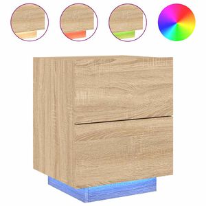 vidaXL Mesita de noche con luces LED madera de ingenier&iacute;a roble Sonoma
