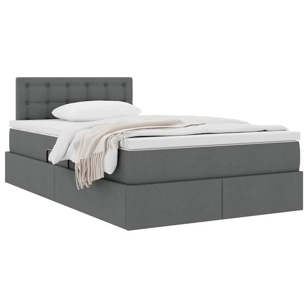 vidaXL Cama con almacenamiento y colch&oacute;n Gris oscuro 120 x 190 cm