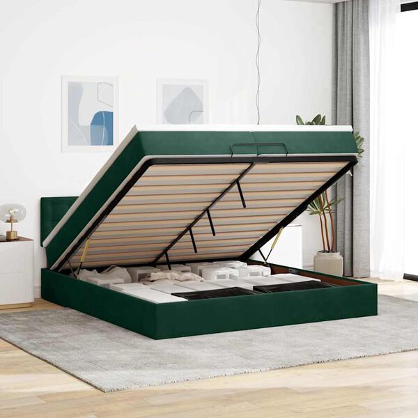 vidaXL Estructura de cama otomana con colch&oacute;n verde oscuro 200x200 cm