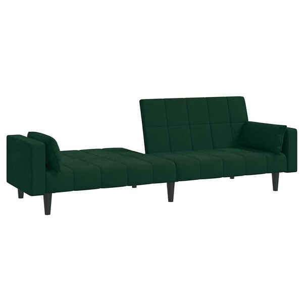 vidaXL Sof&aacute; cama de 2 plazas con dos almohadas terciopelo verde oscuro