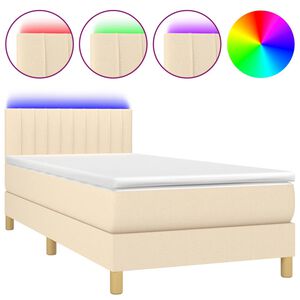 vidaXL Cama box spring con colch&oacute;n y LED tela crema 90x200 cm