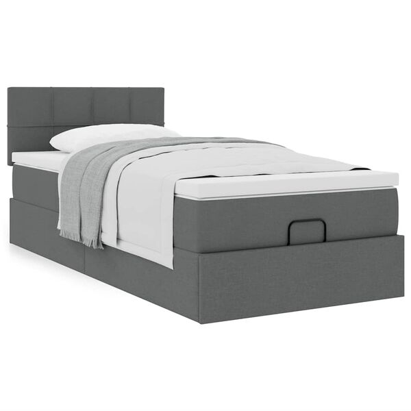 vidaXL Cama otomana con colch&oacute;n gris oscuro 90x200 cm tela