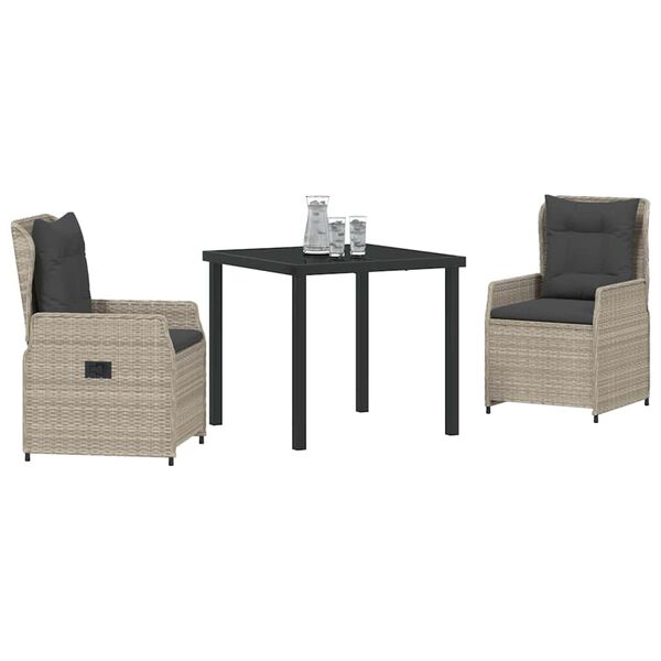 vidaXL Conjunto de Comedor de Jard&iacute;n 3 pcs Gris Claro rat&aacute;n sint&eacute;tico