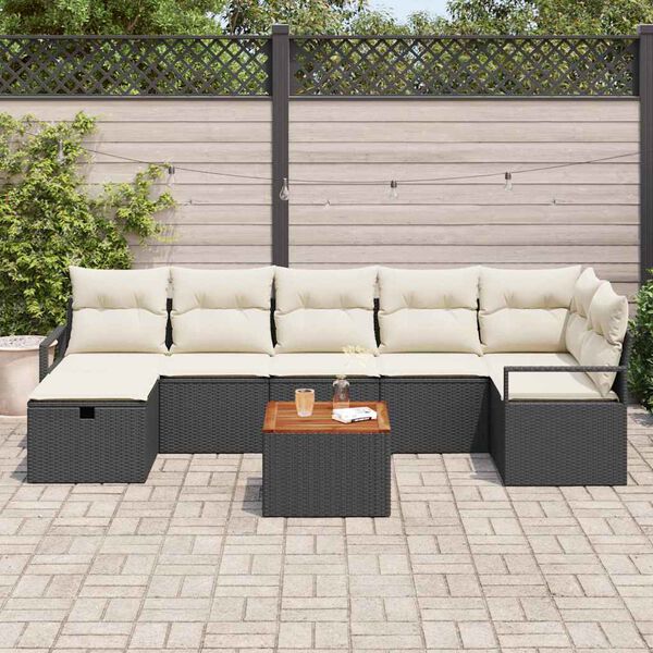 vidaXL Conjunto de sof&aacute;s de jard&iacute;n 8 pcs Negro rat&aacute;n sint&eacute;tico