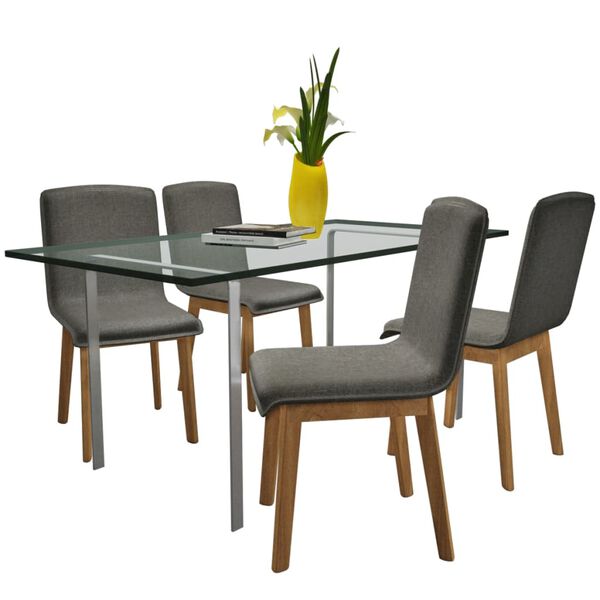 vidaXL Sillas de comedor 4 uds tela gris claro y madera maciza roble