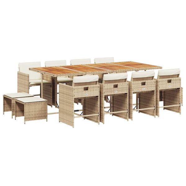 vidaXL Set comedor de jard&iacute;n con cojines 13 pzas rat&aacute;n sint&eacute;tico beige