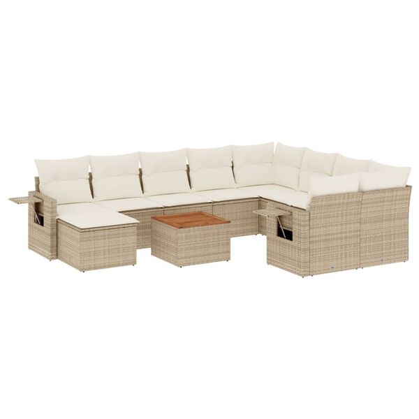 vidaXL Set de sof&aacute;s de jard&iacute;n 11pzas con cojines rat&aacute;n sint&eacute;tico beige