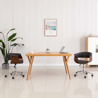 vidaXL Silla de oficina giratoria de madera curvada y tela gris