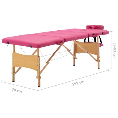 vidaXL Camilla de masaje plegable 4 zonas madera rosa