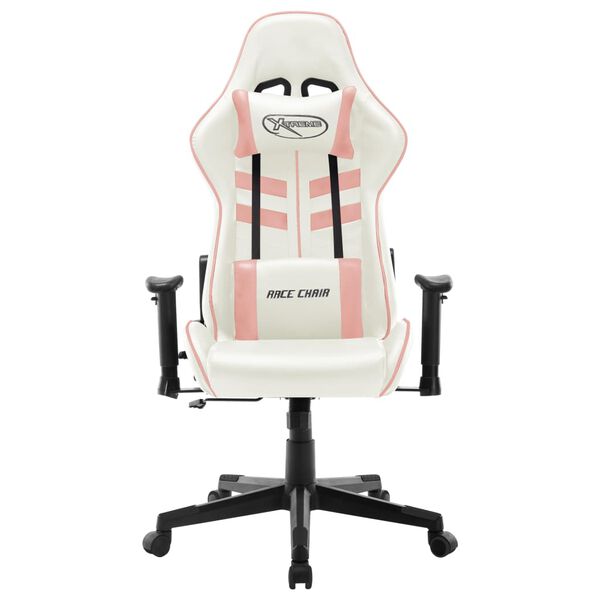 vidaXL Silla de gaming de cuero sint&eacute;tico blanco y rosa