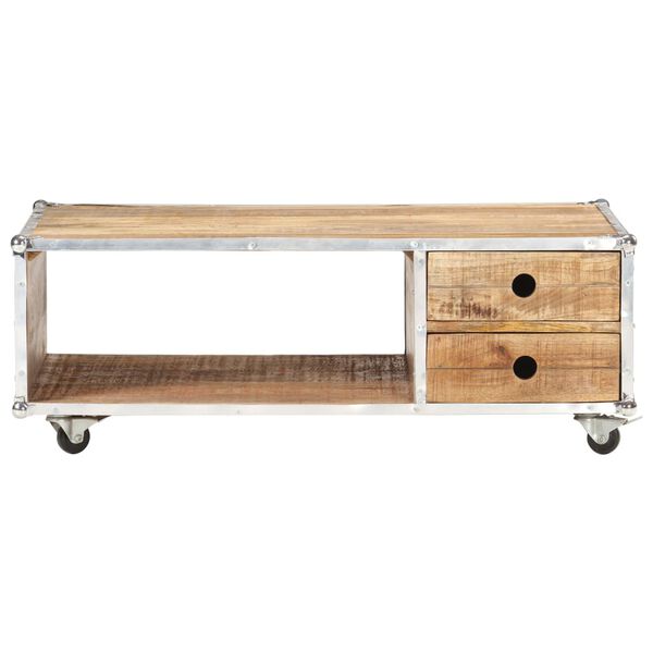 vidaXL Mesa de centro de madera maciza de mango rugosa 89x59x33 cm