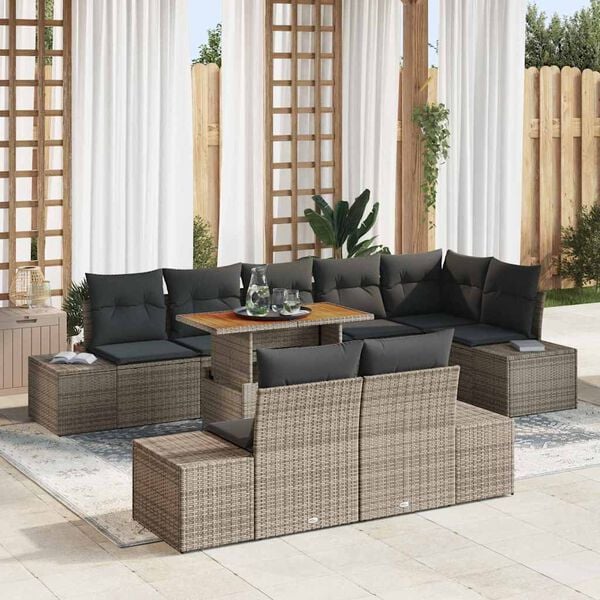 vidaXL Conjunto de sof&aacute; de jard&iacute;n 9 pcs Gris Polirat&aacute;n