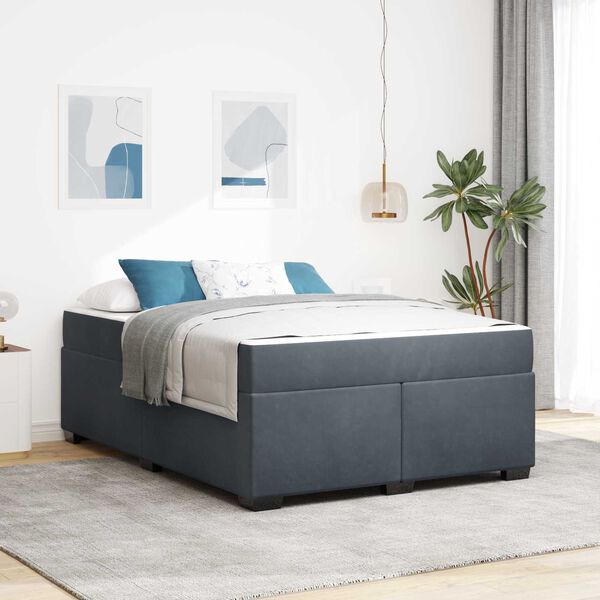 vidaXL Estructura de cama con colch&oacute;n Gris oscuro 140 x 200 cm tela