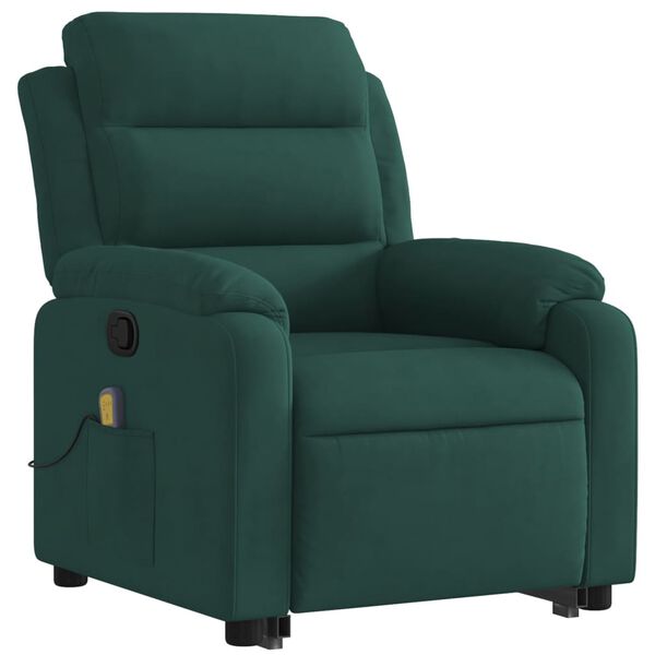 vidaXL Sillón reclinable de masaje elevable terciopelo verde oscuro