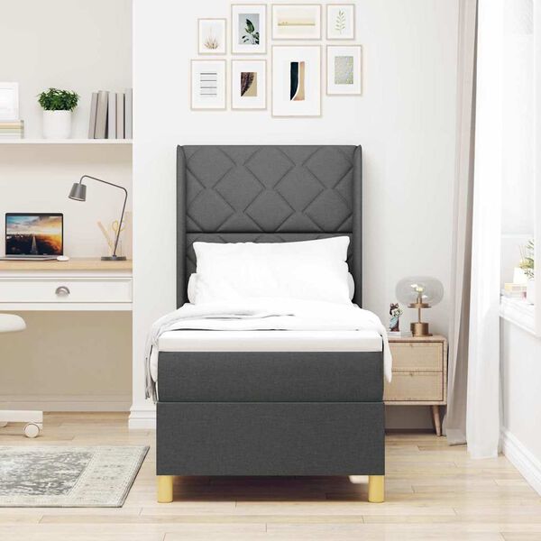 vidaXL Cama tipo Box Spring con colch&oacute;n Gris oscuro 80 x 200 cm tela