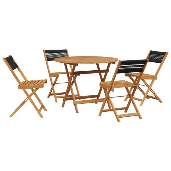 vidaXL Set de comedor jard&iacute;n 5 pzas polipropileno madera maciza negro