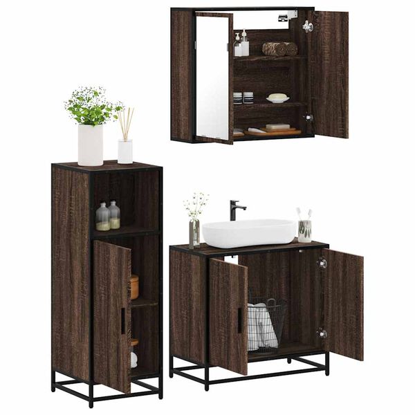 vidaXL Set de muebles baño 3 pzas madera contrachapada roble marrón